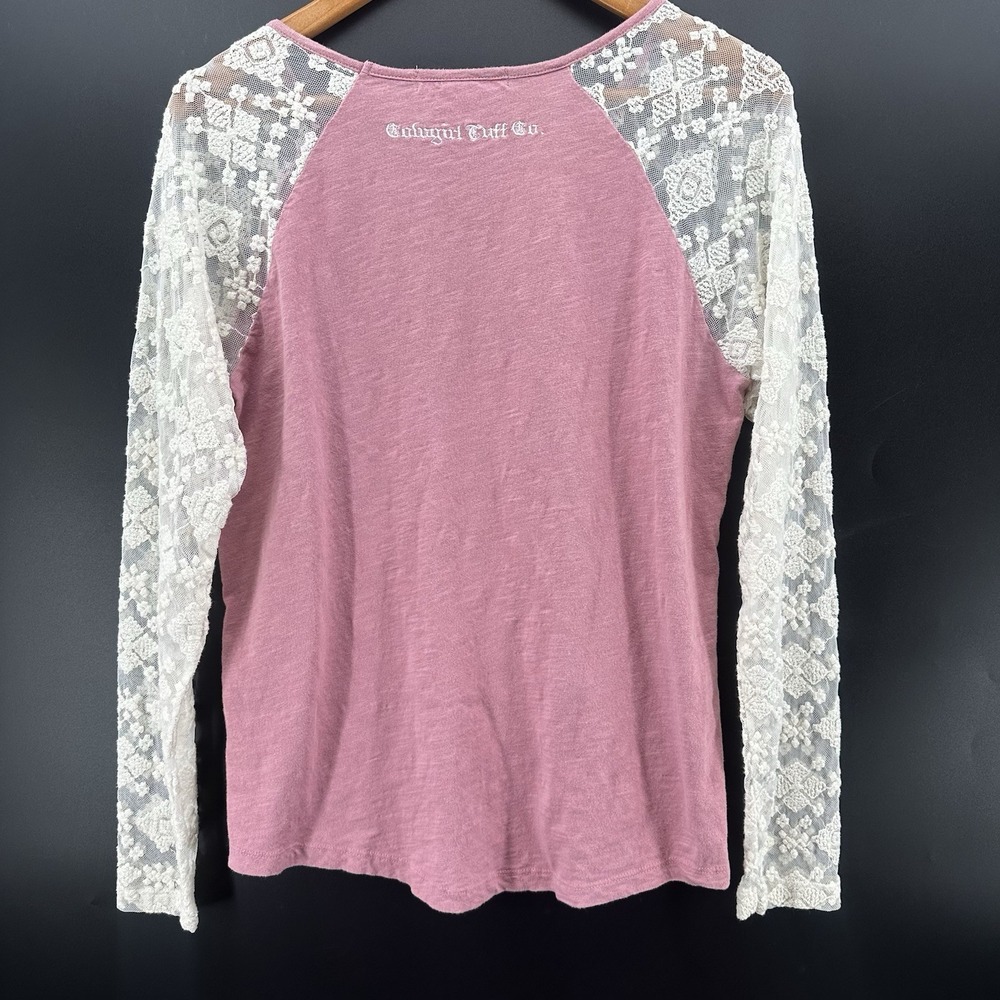 Cowgirl Tuff Co Victory Cross Lace Sleeve Western Top Womens M Pink Boho SS35 - Picture 3 of 12